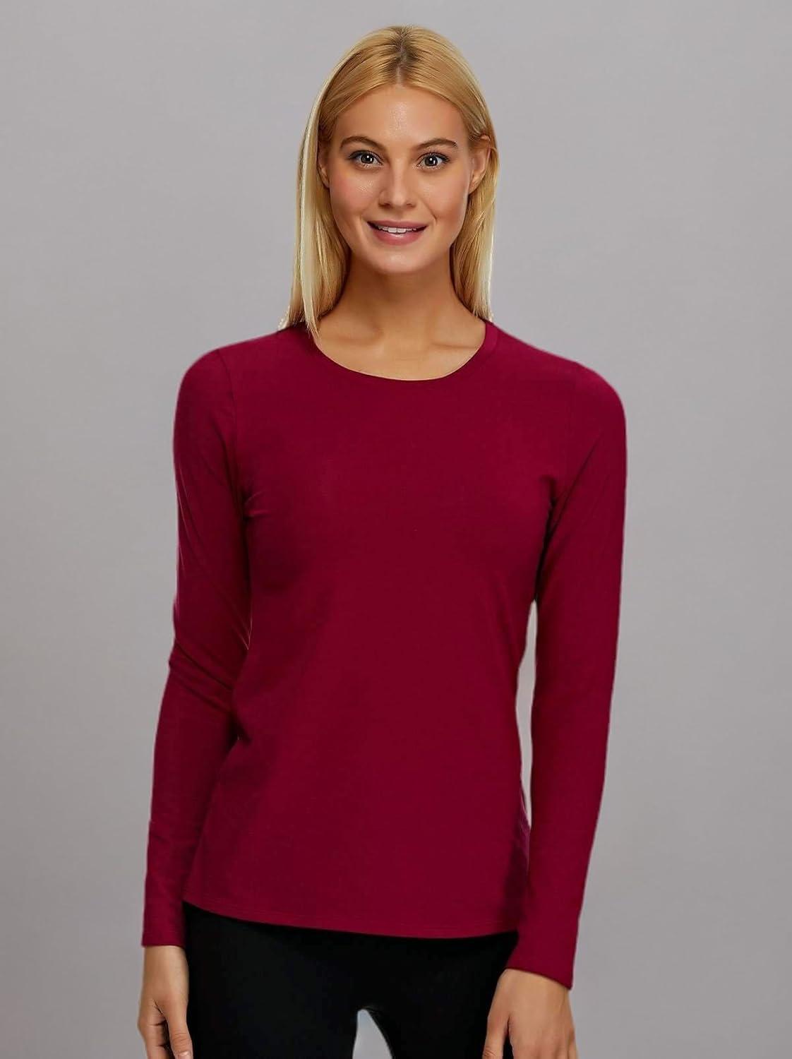 imageFelina Key Item Long Sleeve Crew Neck Tee Cotton ampamp Modal 2PackBlack Beet Red
