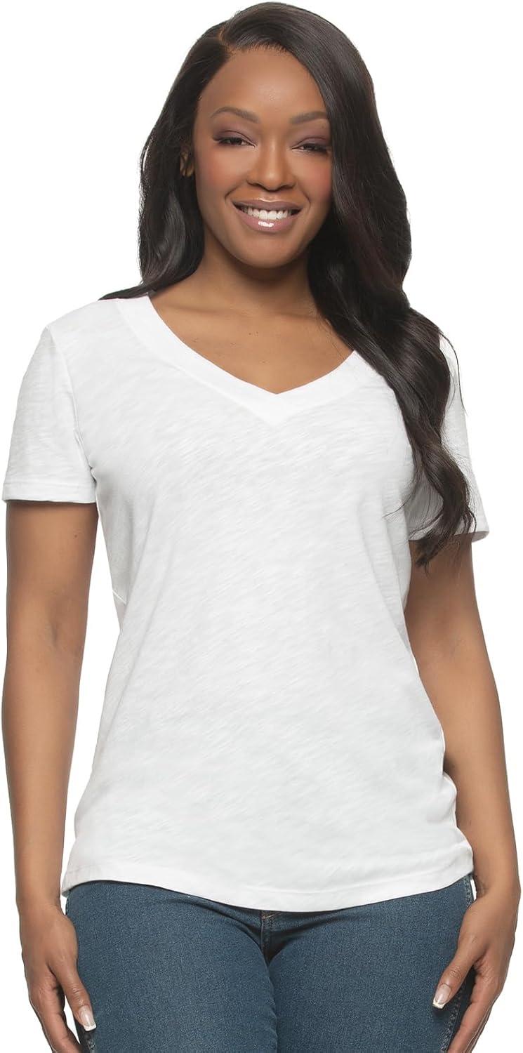 imageFelina Womens Slub Jersey VNeck Tunic Lightweight Casual Top Cotton Modal BlendBlack