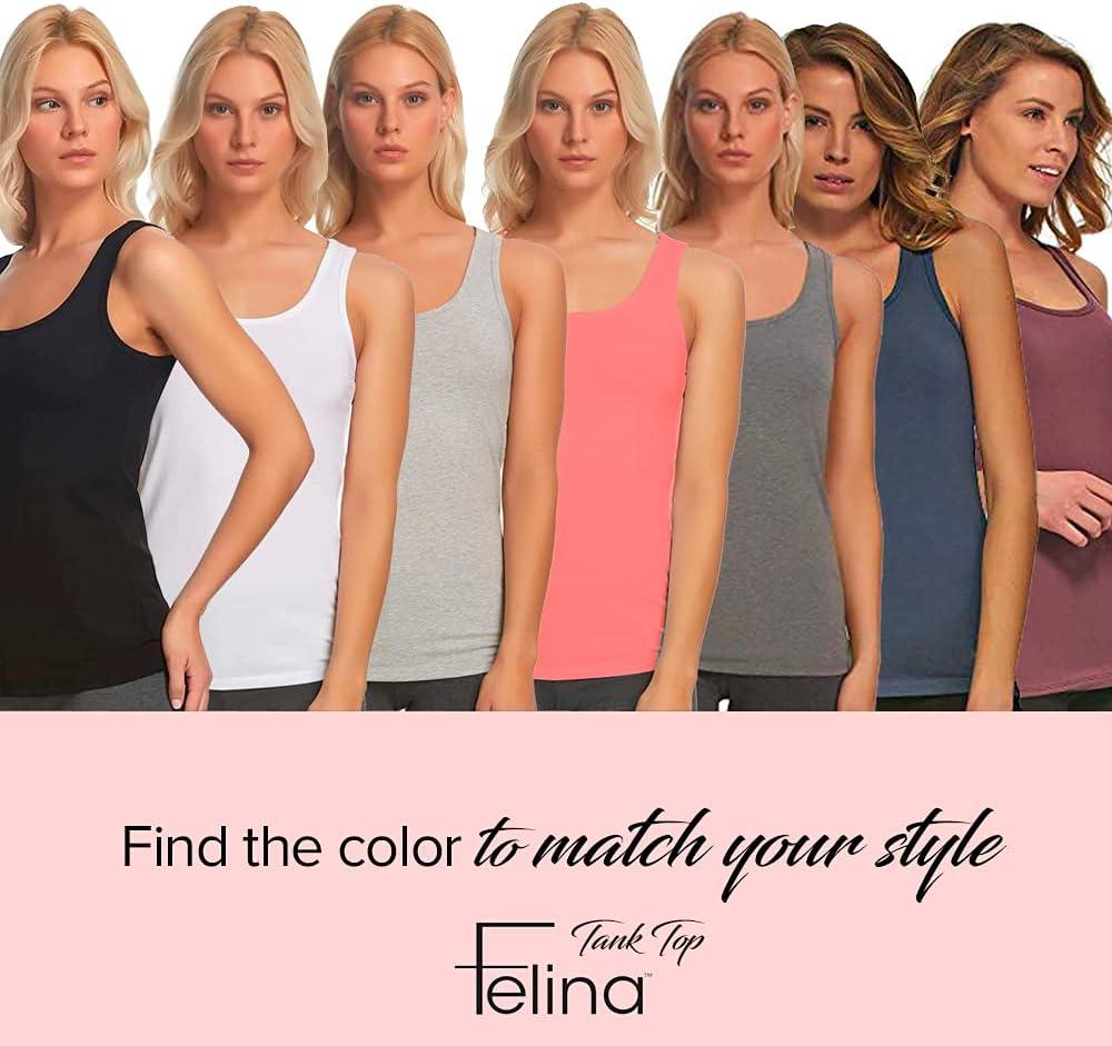imageFelina Stretch Layering Womens Tank Top Seamless Cotton Tank Top for Women Workout Top 3PackBlack White