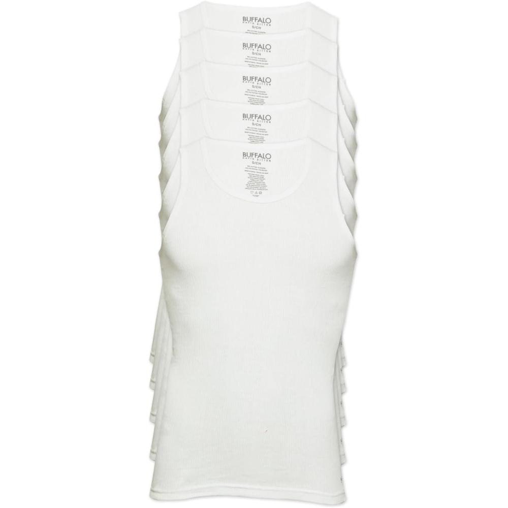 imageBuffalo Mens Ribbed AShirts 5Pack  Classic Fit Cotton Tank Tops White UndershirtsWhite