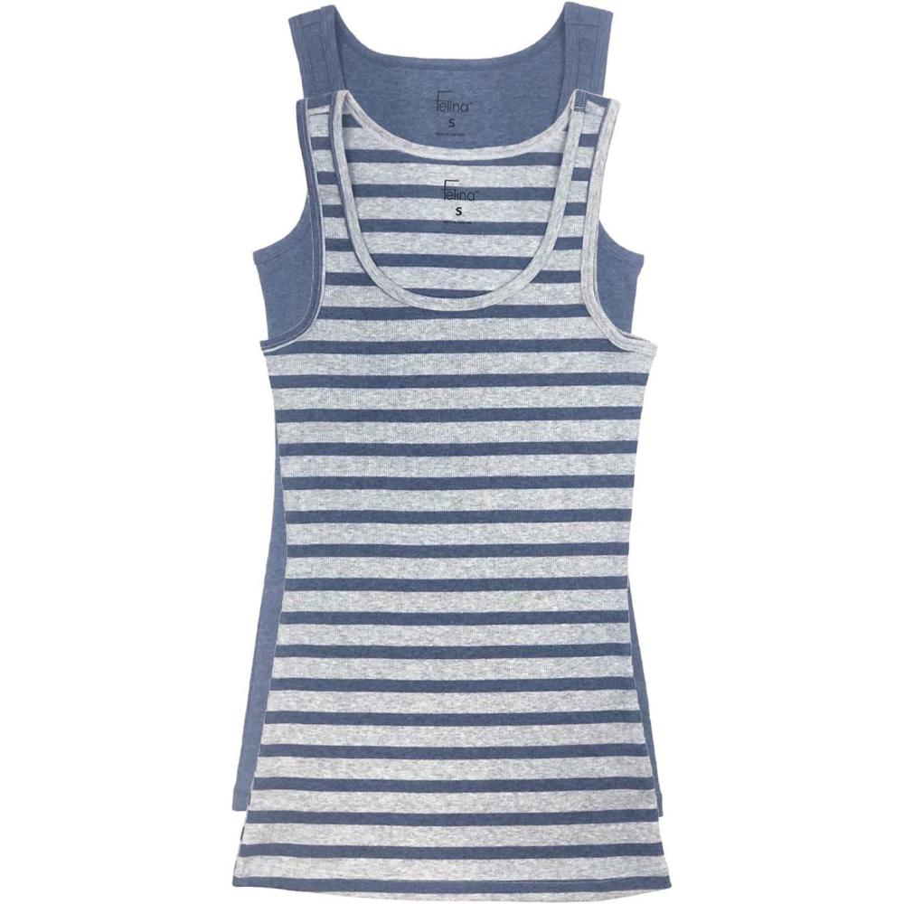 imageCotton Ribbed Tank Top  Stylish and Comfortable Womens Tank Tops Sleeveless Design Perfect for LayeringDenim Heather Stripe