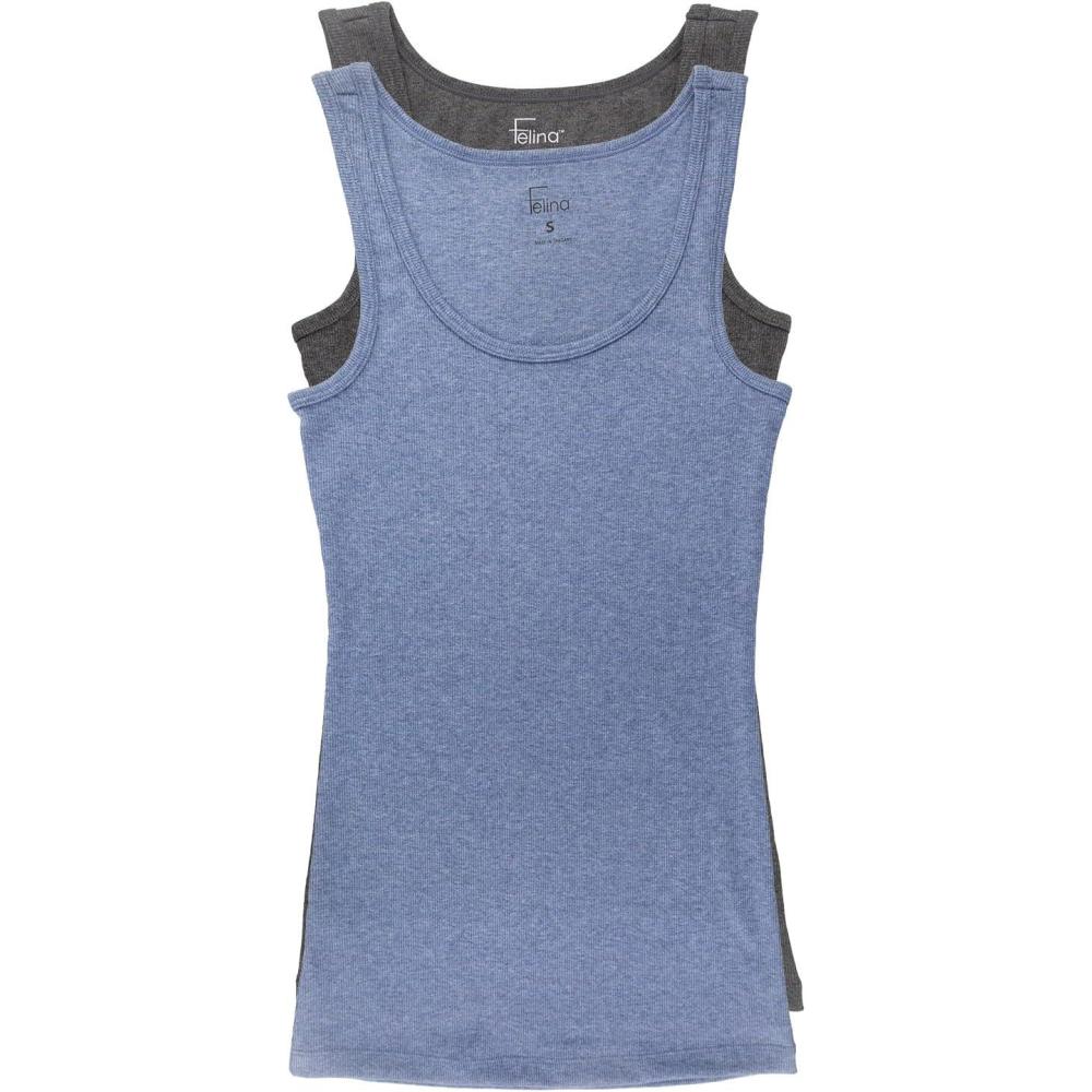imageCotton Ribbed Tank Top  Stylish and Comfortable Womens Tank Tops Sleeveless Design Perfect for LayeringHeather Charcoal Denim