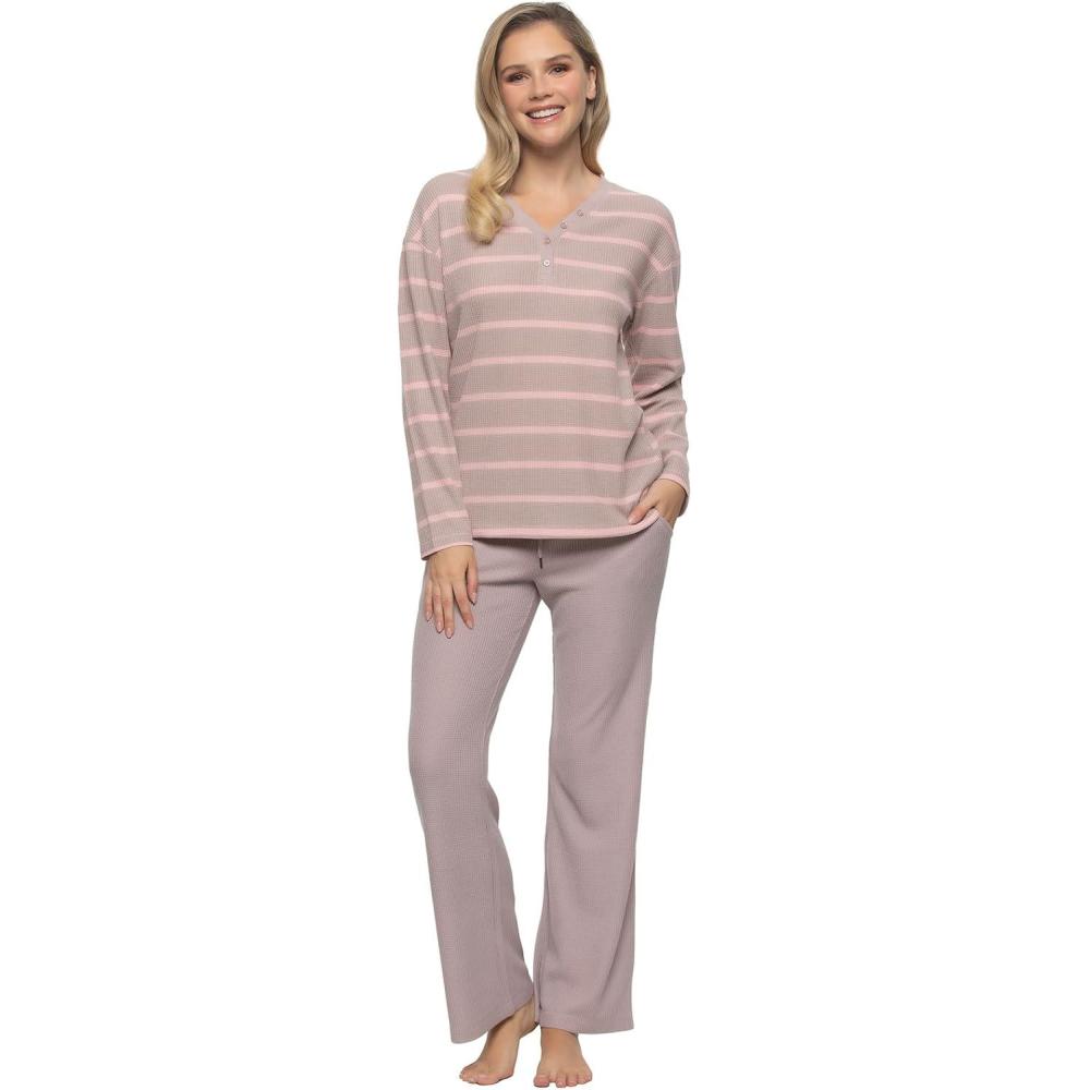 imageFelina  Jolie 2Piece Henley Lounge Set  Relaxed Fit Knit Top ampamp Pants with Pockets LoungewearPurple Dove