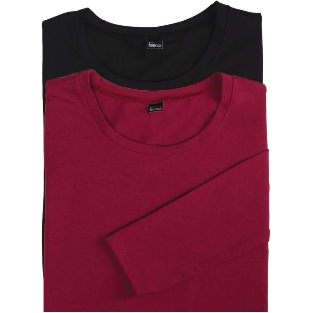 imageFelina  Key Item Long Sleeve Crew Neck Tee  Cotton ampamp Modal  2PackBlack Beet Red