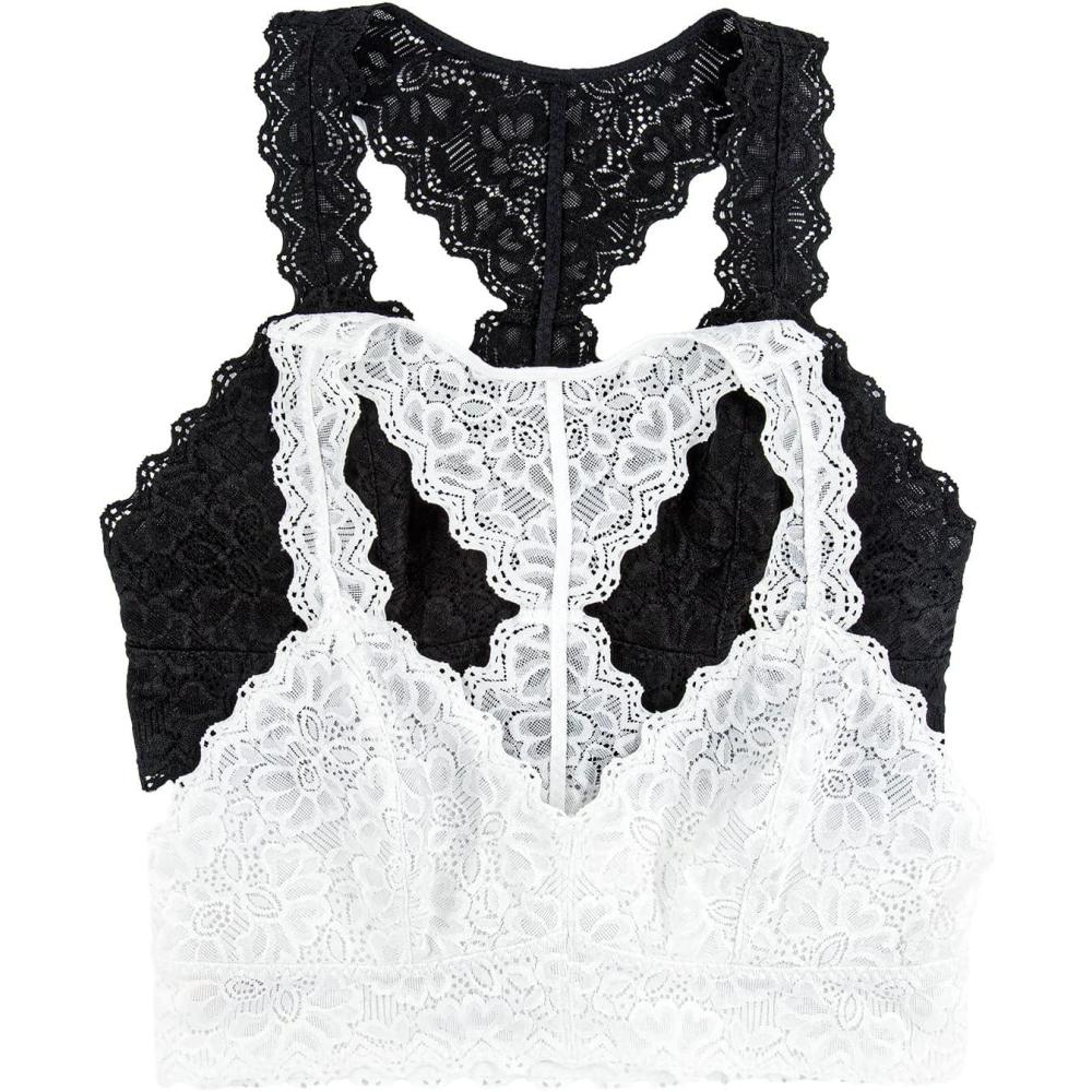 imageFelina  Lace Bralette  Wire Free  Unpadded  TBack  2 Pack  by Unique MomentsBlack White