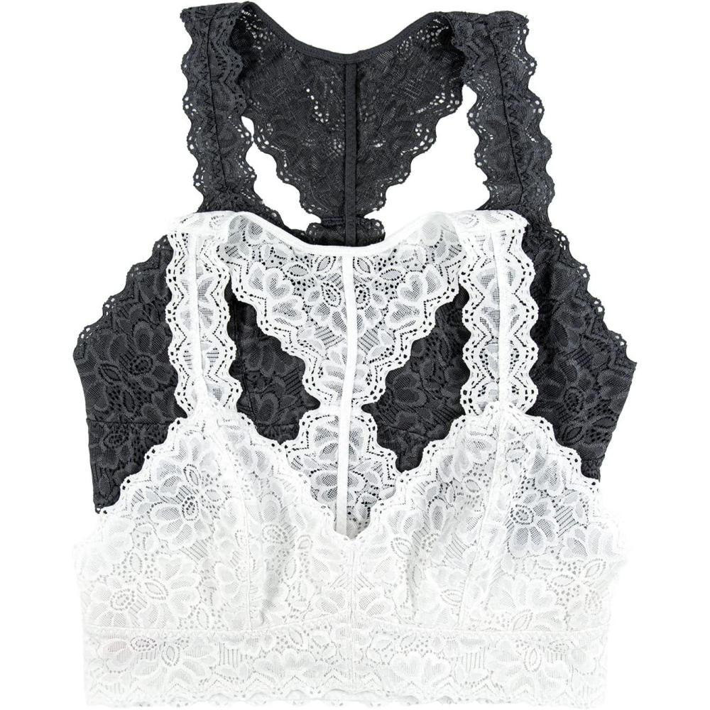 imageFelina  Lace Bralette  Wire Free  Unpadded  TBack  2 Pack  by Unique MomentsWhite Castlerock