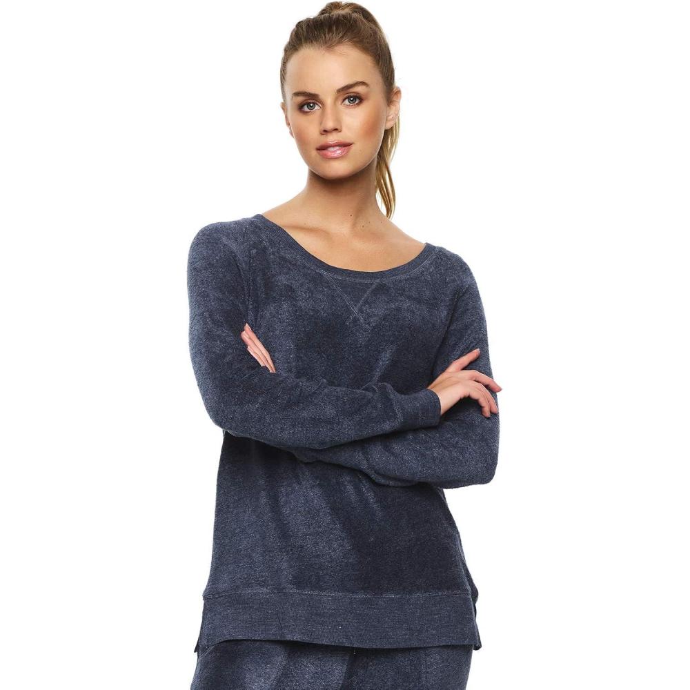 imageFelina  Luna Brushed Terry Crew Neck  Pull Over Top Heather Navy Large
