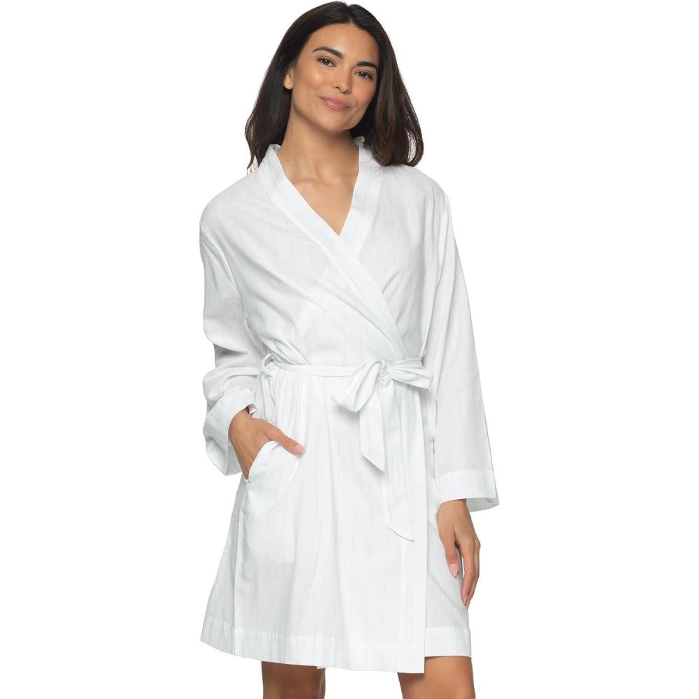 imageFelina Mirielle Robe Striped Cotton Poplin Robe Lightweight ampamp ComfortableCloudy Slate