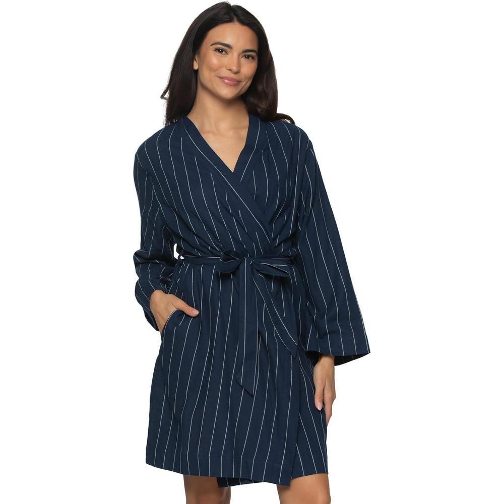 imageFelina Mirielle Robe Striped Cotton Poplin Robe Lightweight ampamp ComfortableNavy Whisper