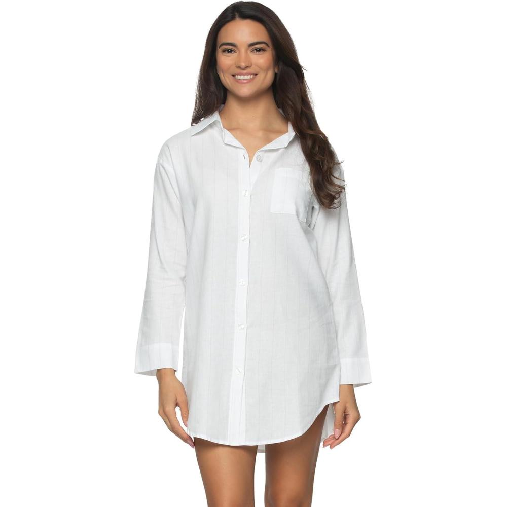 imageFelina  Mirielle Sleepshirt  Oversized ButtonDown Sleepwear Cotton Poplin ComfortCloudy Slate