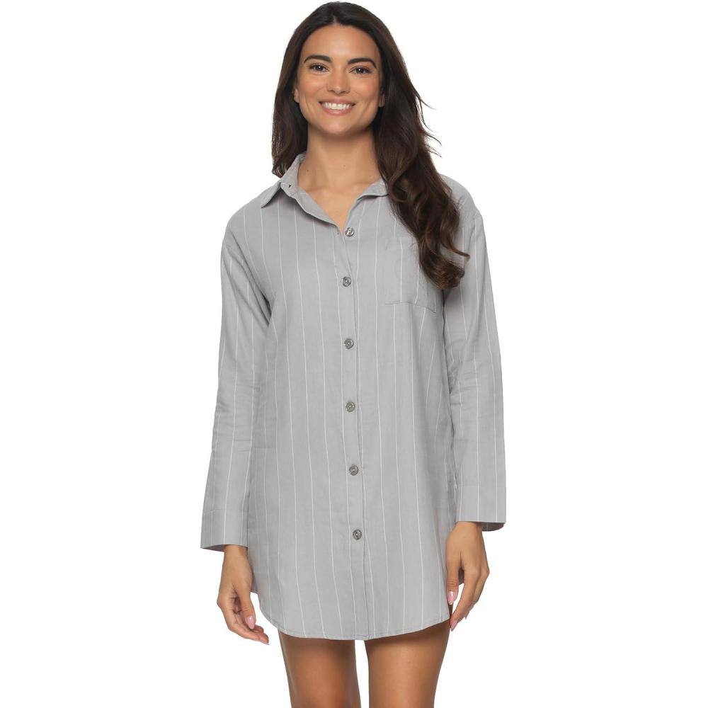imageFelina  Mirielle Sleepshirt  Oversized ButtonDown Sleepwear Cotton Poplin ComfortSteel Mist