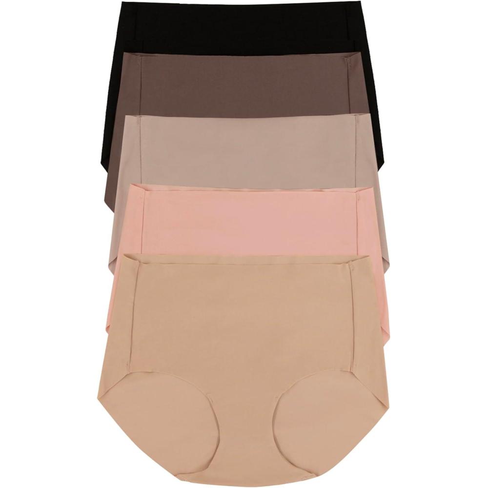 imageFelina  No Show ElasticFree Hipster Underwear 5Pack Invisible Underwear for Women Lightweight ampamp ComfortableCafe Neutrals