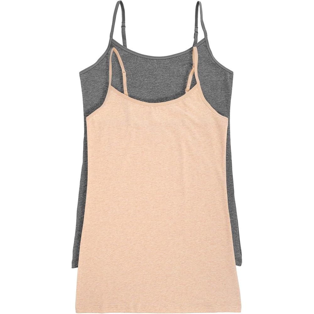 imageFelina Organic Cotton Camisole 2Pack PlantBased Dyes Hypoallergenic Adjustable StrapsWheat Slate
