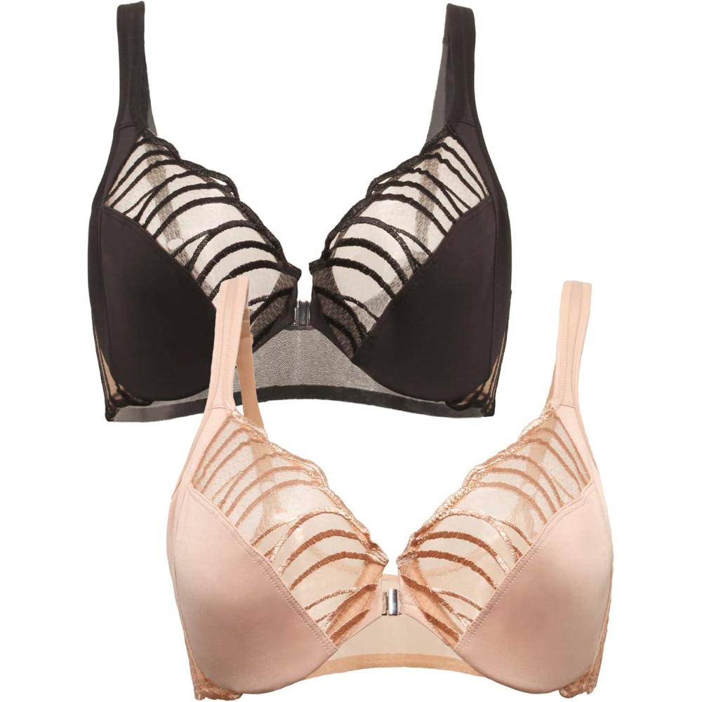 imageFelina Paramour Angie Front Close Minimizer Bra for WomenBlack Warm Neutral 2pack