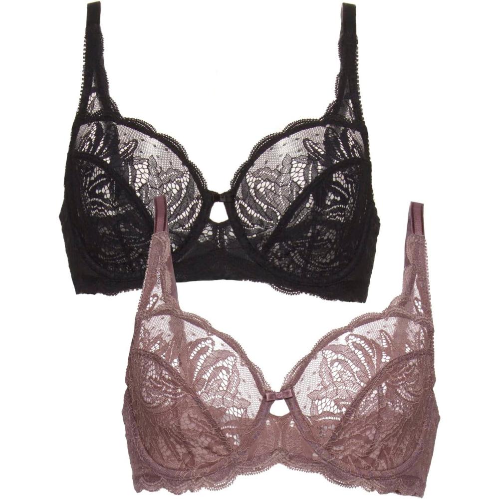 imageFelina  Paramour Peridot Lace Full Coverage Unlined Bra for WomenBlack Mink 2pack