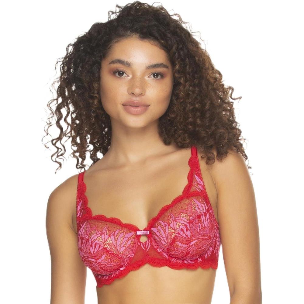 imageFelina  Paramour Peridot Lace Full Coverage Unlined Bra for WomenTango Red Super Pink