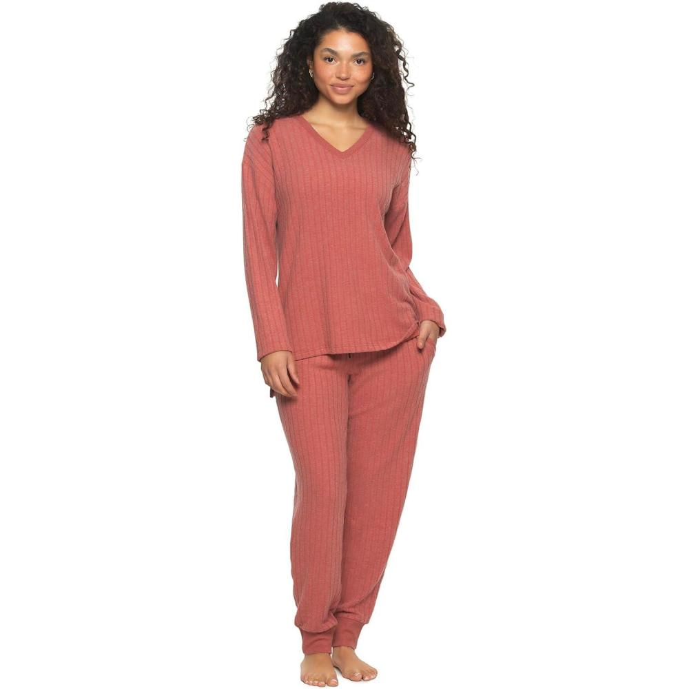 imageFelina  Serena VNeck Top ampamp Jogger Lounge Set  2Piece UltraSoft Knit Top ampamp Pants LoungewearMarsala
