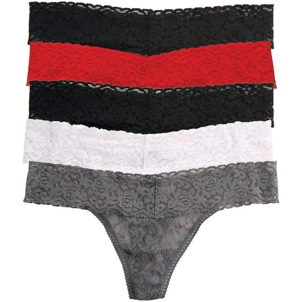 imageFelina Signature Stretchy Lace Low Rise Thong PantyBlack Charcoal Red