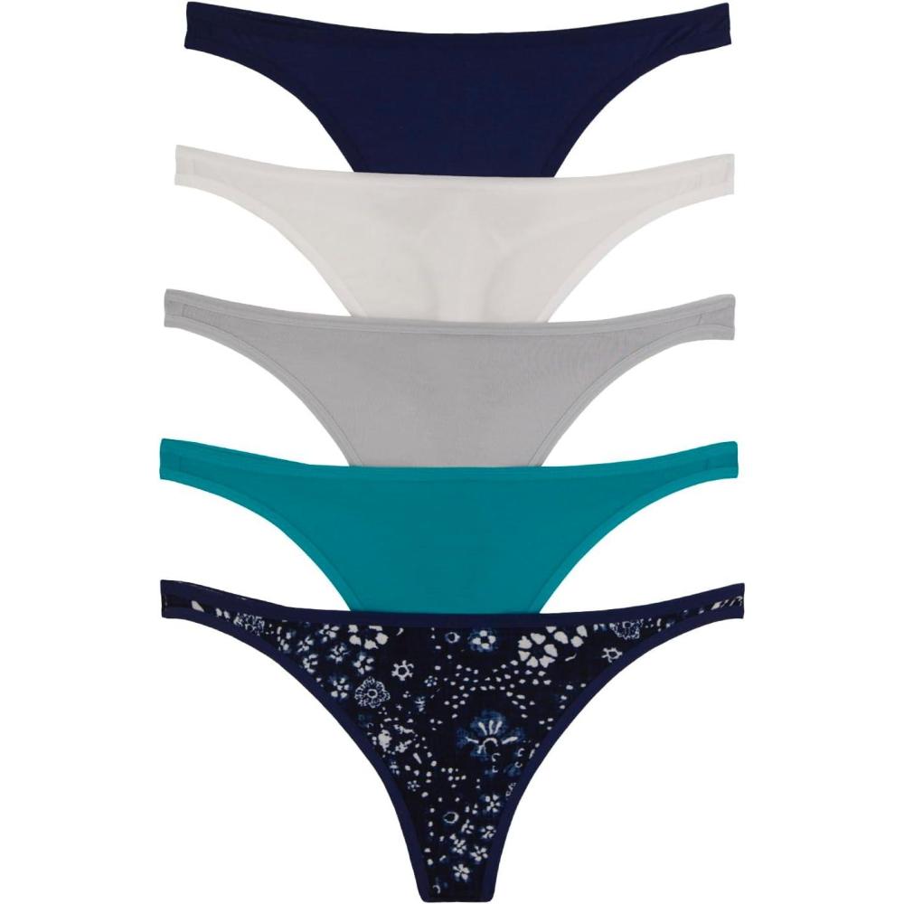 imageFelina  So Smooth Modal Low Rise Thong  Panties  5 PackBandana Blues