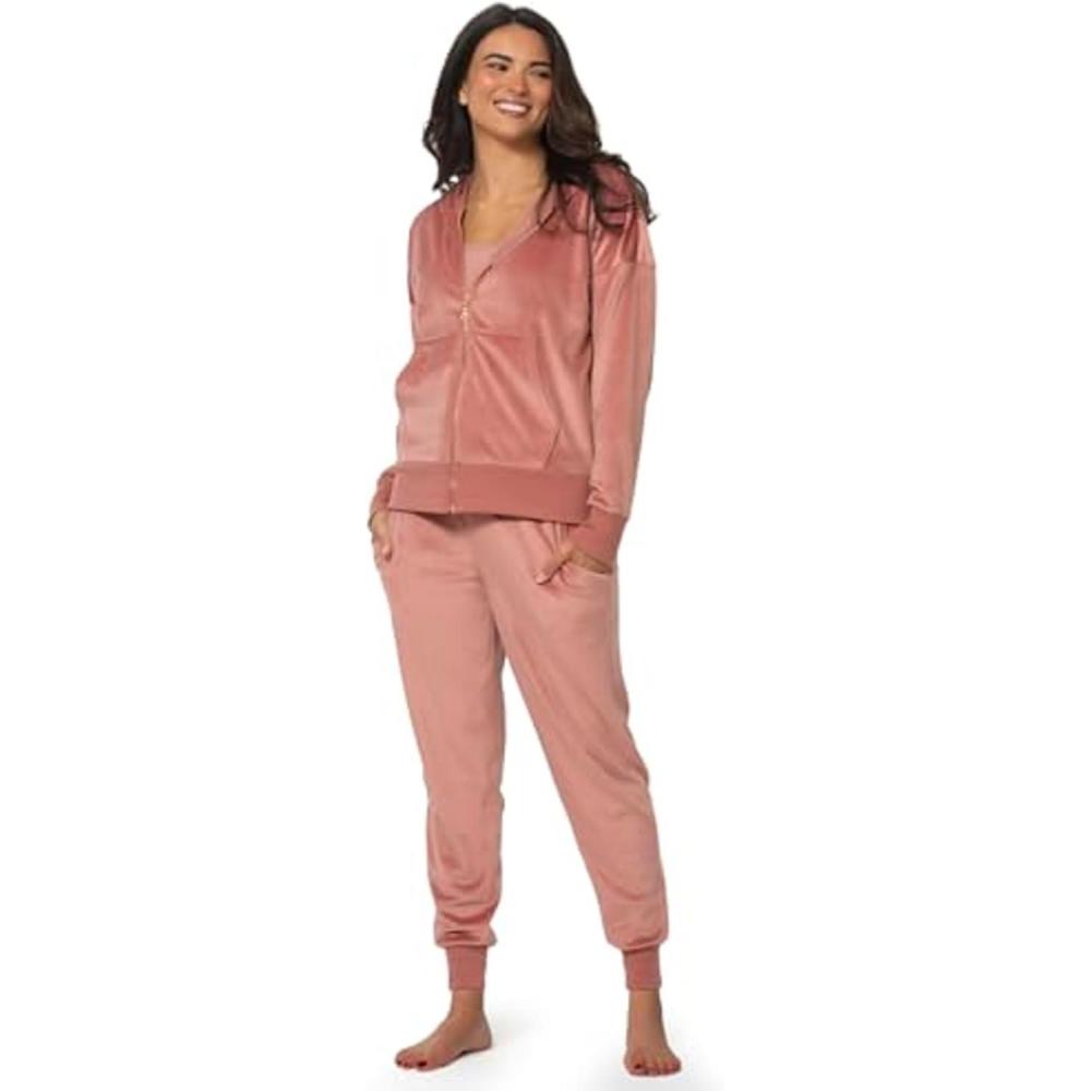 imageFelina  Womens Velour Zip Hoodie and Jogger Set Soft 2Piece Tracksuit Lounge SetAsh Rose