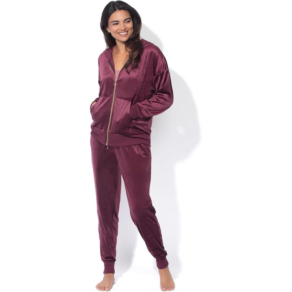 imageFelina  Womens Velour Zip Hoodie and Jogger Set Soft 2Piece Tracksuit Lounge SetFig
