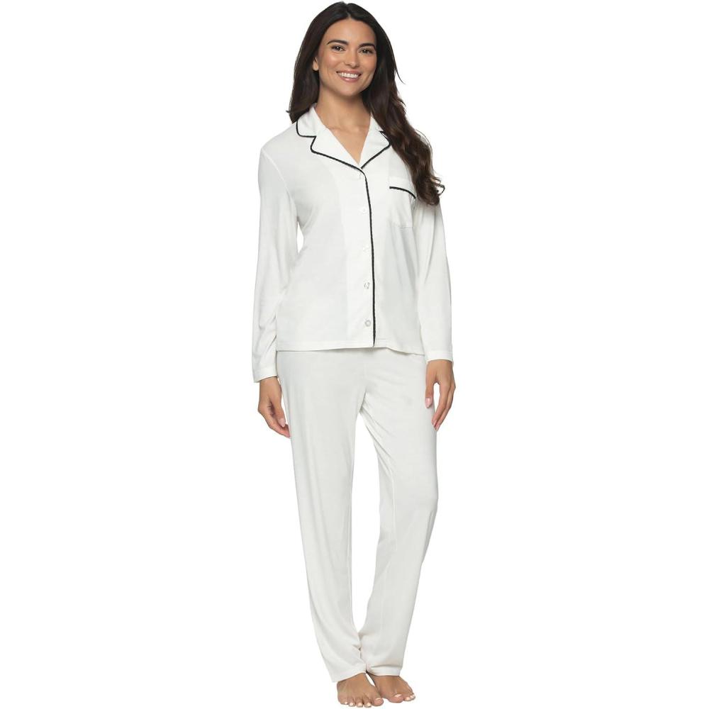imageFelina Jessie Long Sleeve Pajama Set 2 Piece Knit Pajama SetWhisper White