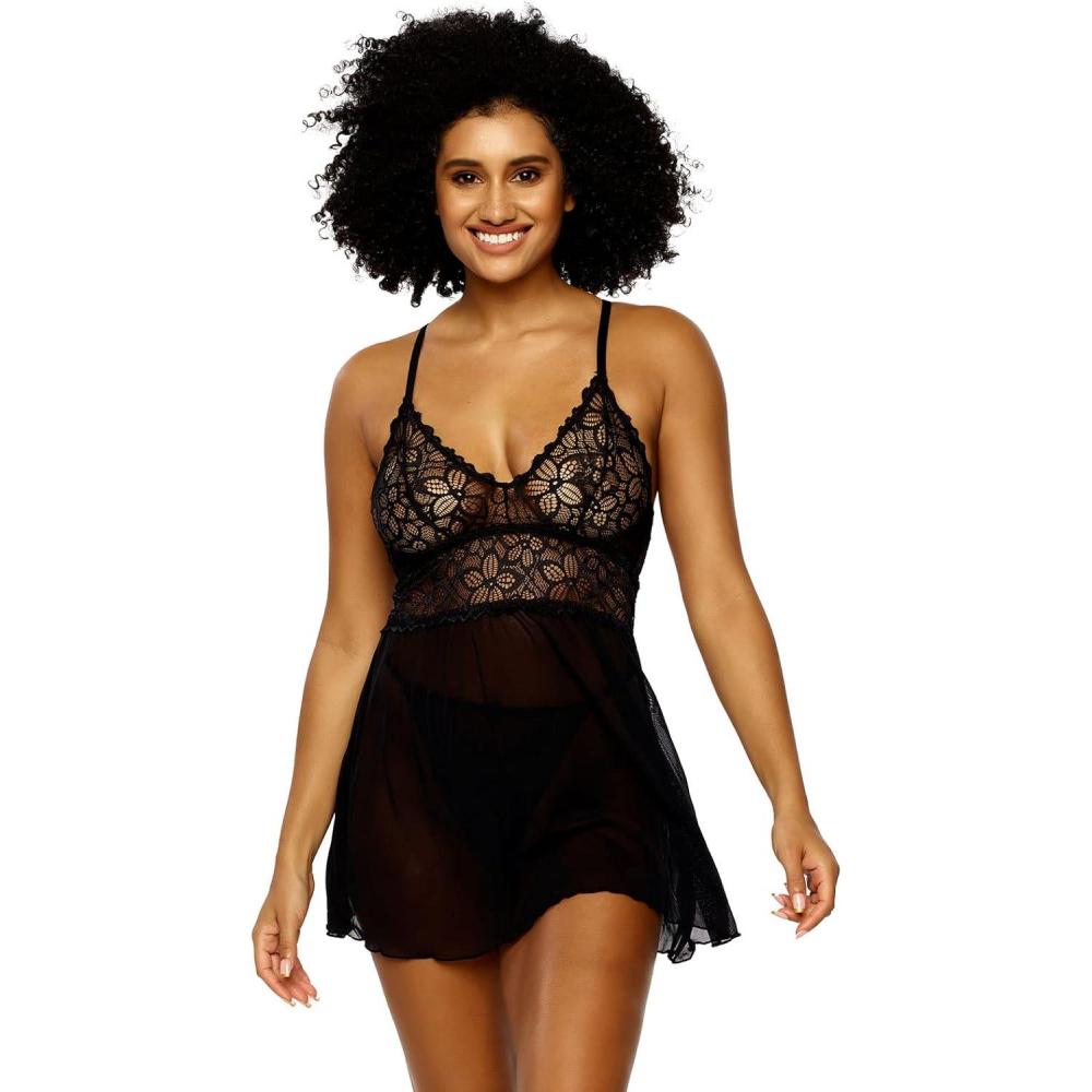 imageFelina Jezebel Renee Lace ampamp Mesh Babydoll  LingerieBlack