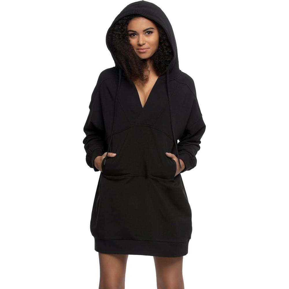 imageFelina Kimora VNeck Hoodie Sweatshirt DressBlack