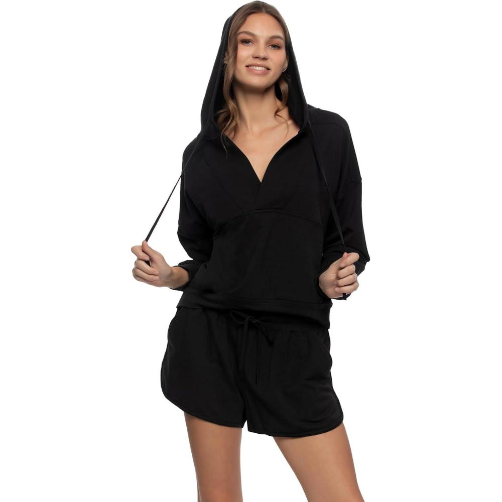 imageFelina Kimora VNeck Hoodie Sweatshirt ampamp Shorts SetBlack