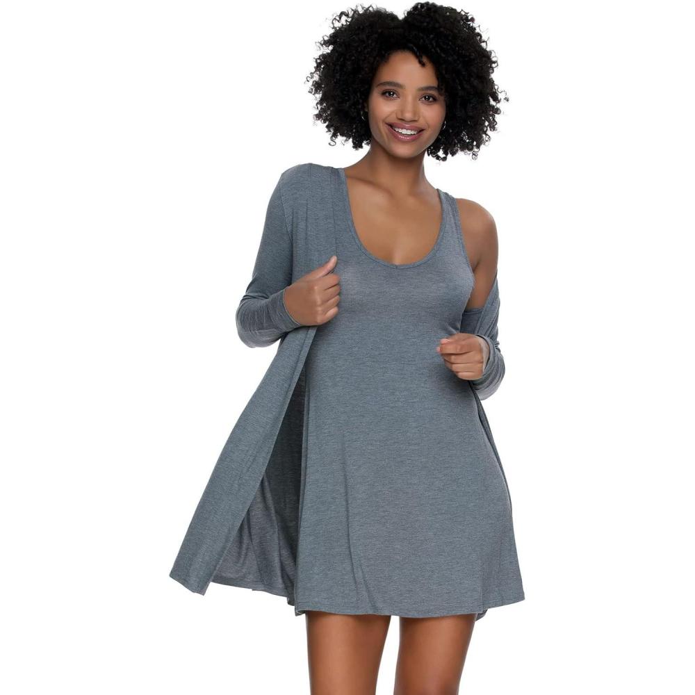 imageFelina Modal Tank Chemise And Wrap  Womens Loungewear Posh Pajama Sets For Women  Lounge SetHeather Grey