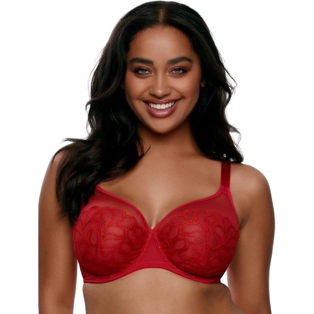 imageFelina Paramour Lotus Embroidered Unlined Bra  UltraLightTango Red Lurex