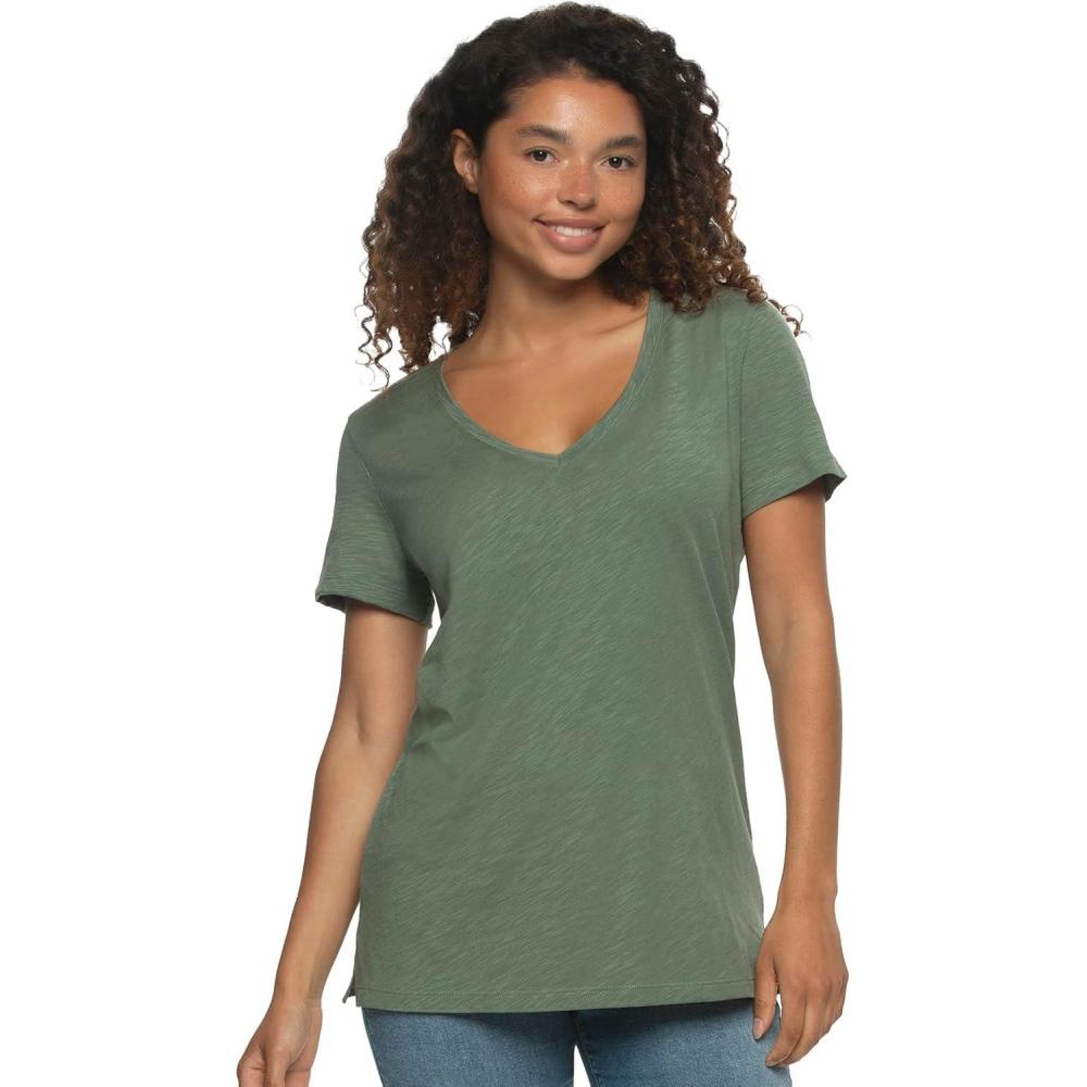imageFelina Slub Jersey VNeck Tee Soft Lightweight and Comfortable Short Sleeve TShirt for AllDay WearGreen Laurel Wreath
