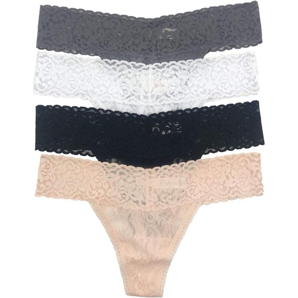 imageFelina Stretchy Lace Low Rise Thong  Sexy Underwear for Women Thongs for Women Seamless Panties for Women 4PackEssential Combo