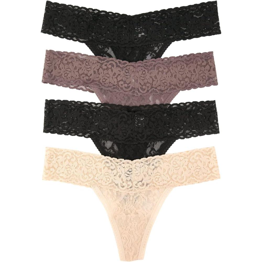 imageFelina Stretchy Lace Low Rise Thong  Sexy Underwear for Women Thongs for Women Seamless Panties for Women 4PackEveryday Basics