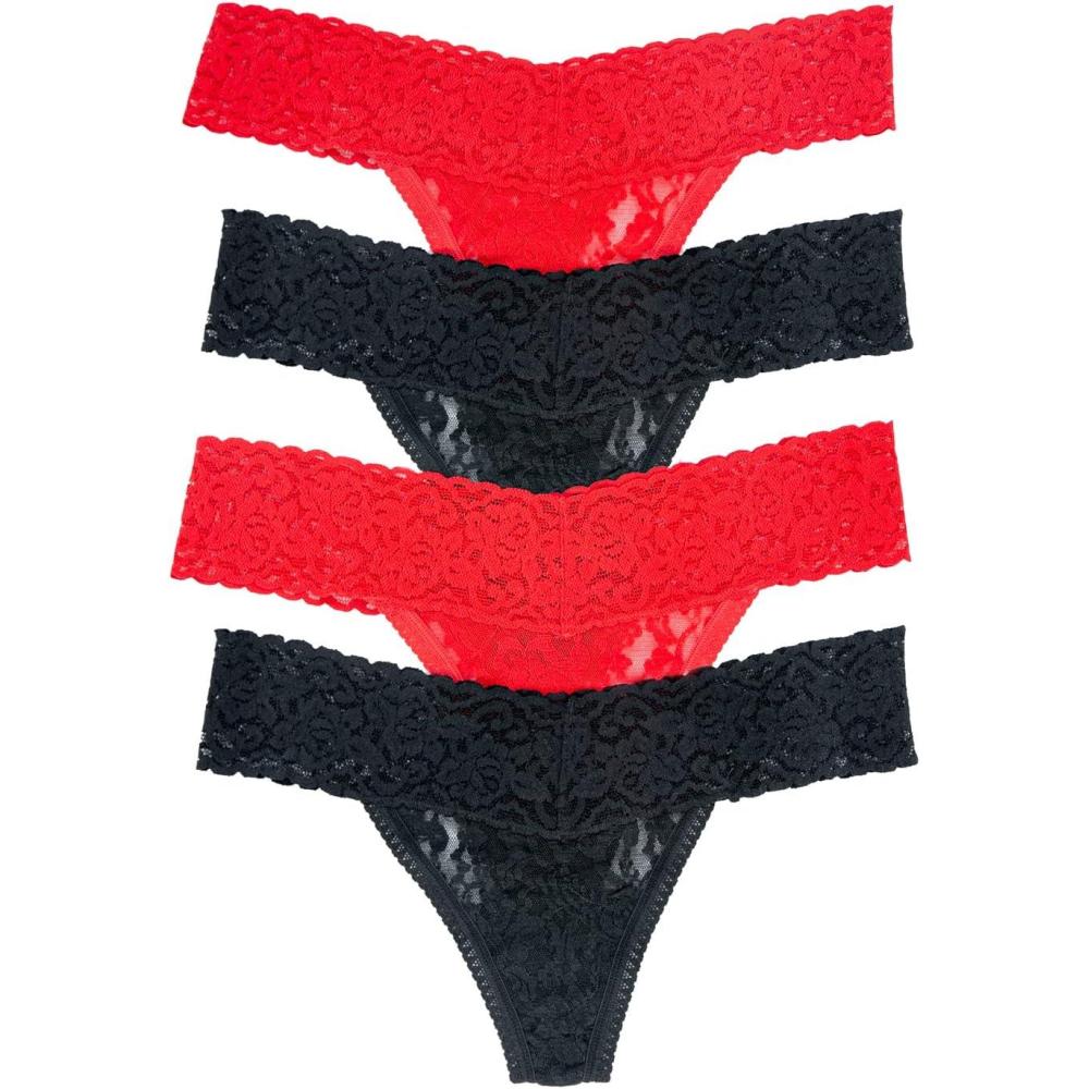 imageFelina Stretchy Lace Low Rise Thong  Sexy Underwear for Women Thongs for Women Seamless Panties for Women 4PackMidnight Combo