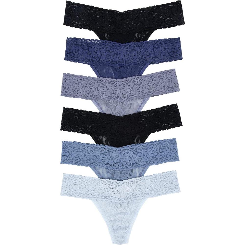imageFelina Stretchy Lace Low Rise Thong Sexy Underwear for Women Thongs for Women Seamless Panties for Women 6PackDenim Blues