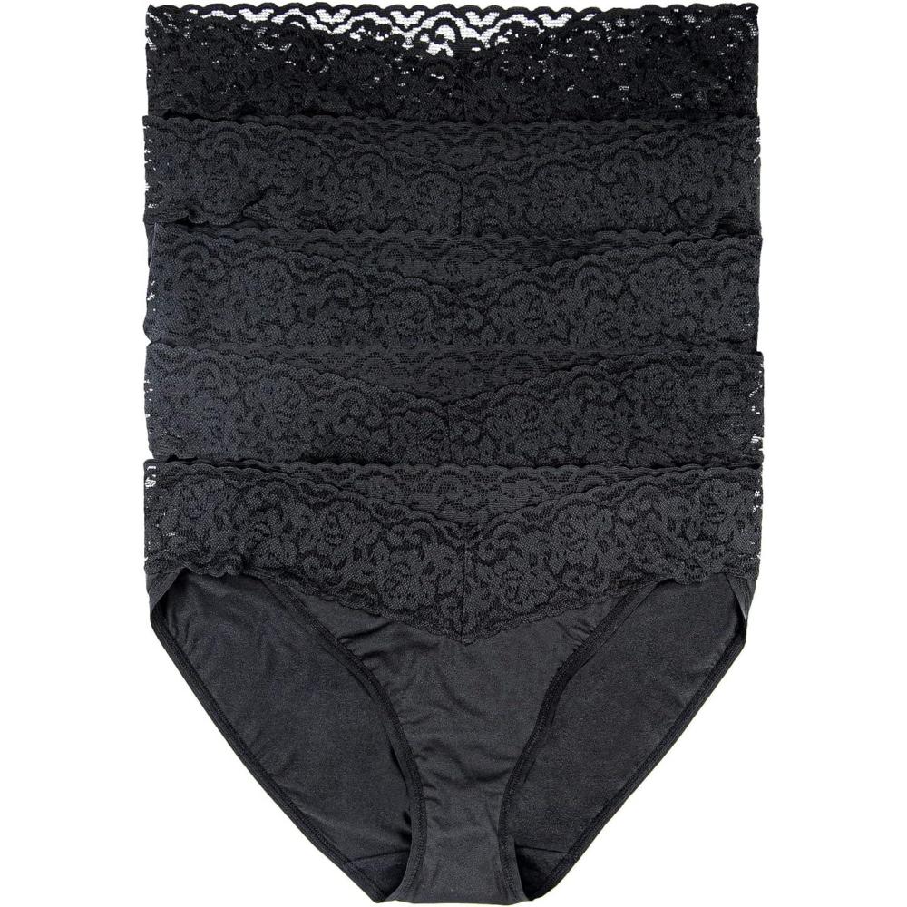 imageFelina Stretchy Lace Trimmed Bikini Underwear  Sexy Underwear for Women Bikini Panties Seamless Panties 5PackBlack