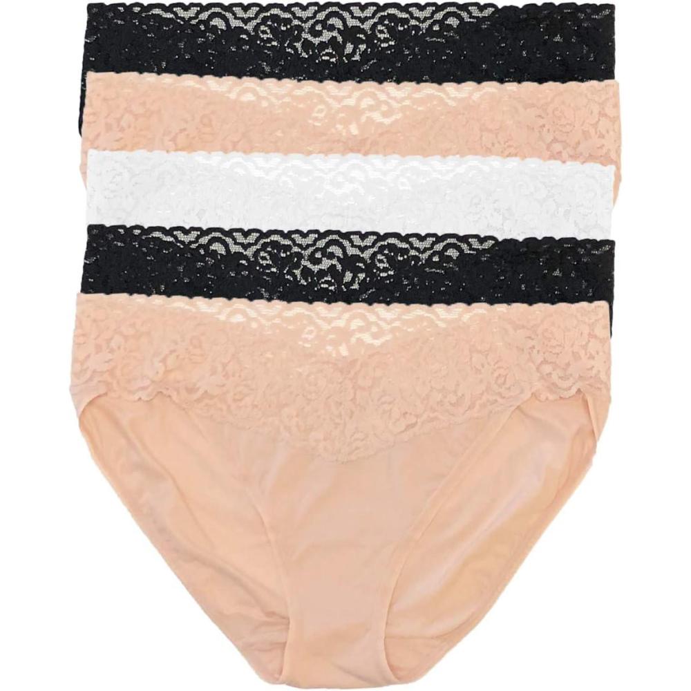 imageFelina Stretchy Lace Trimmed Bikini Underwear  Sexy Underwear for Women Bikini Panties Seamless Panties 5PackNeutral Shades