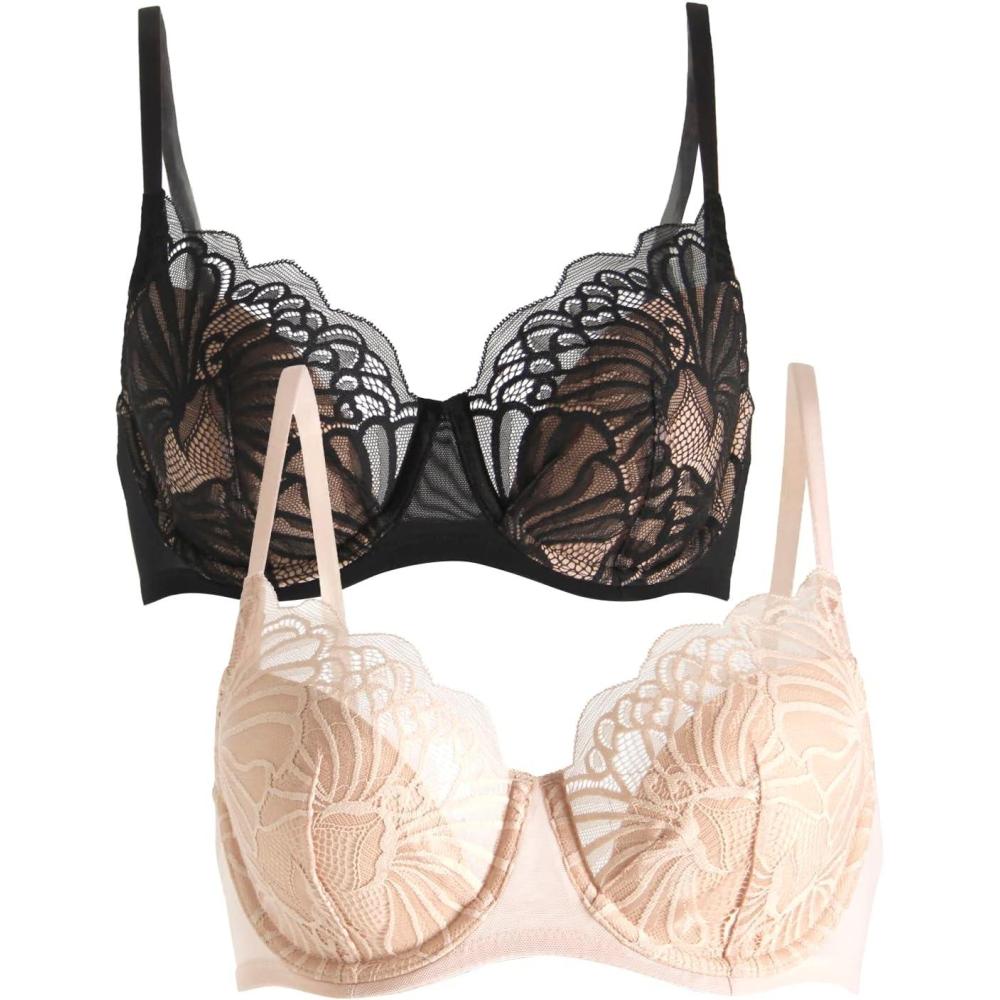 imageFelina Tempting Plush All Over Lace Underwire Bra Womens Bra Fully Adjustable Straps Everyday Bras for WomenSugar Baby Black 2pack