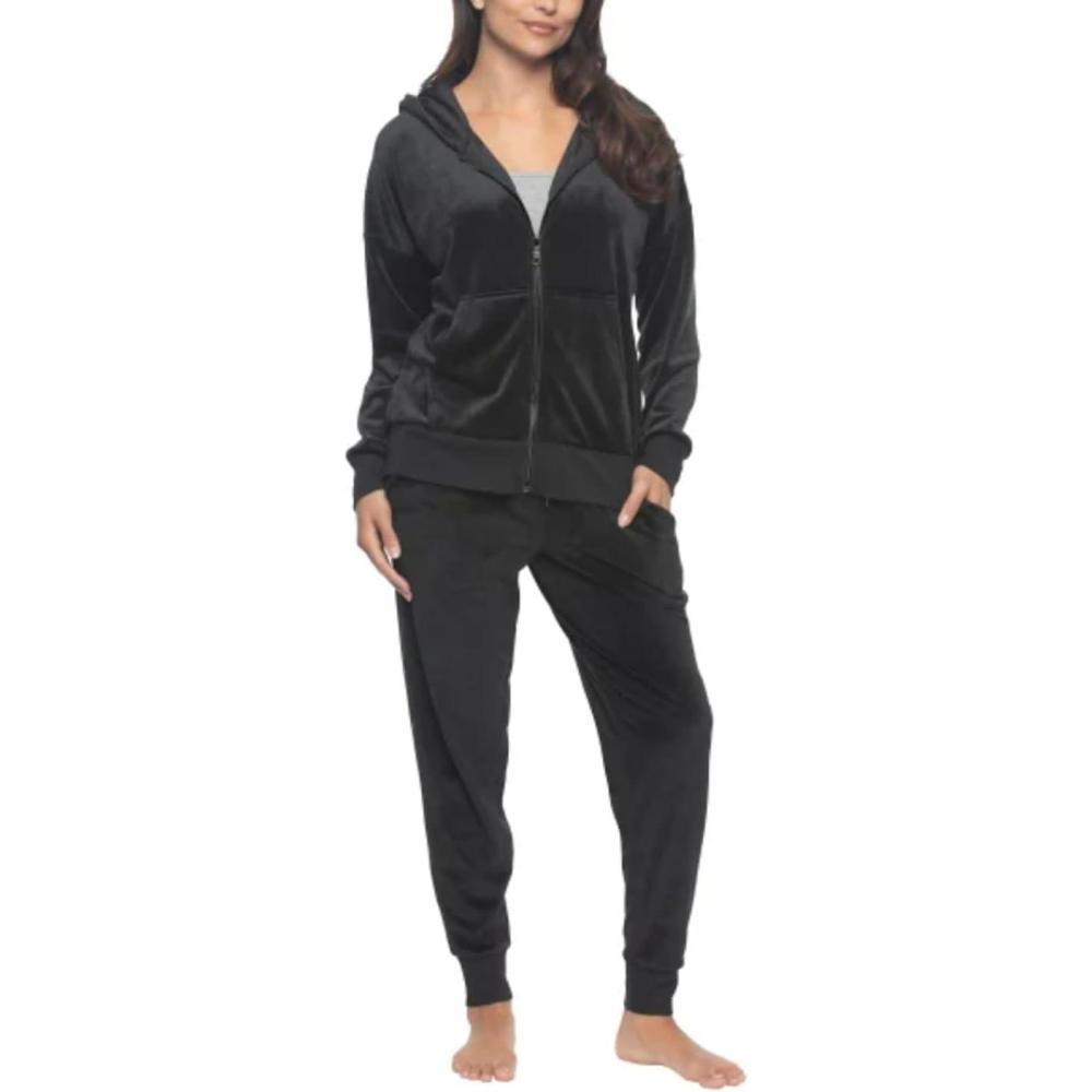 imageFelina Womens 2 Piece Velour Track Suit Hoodie and Jogger Lounge SetBlack