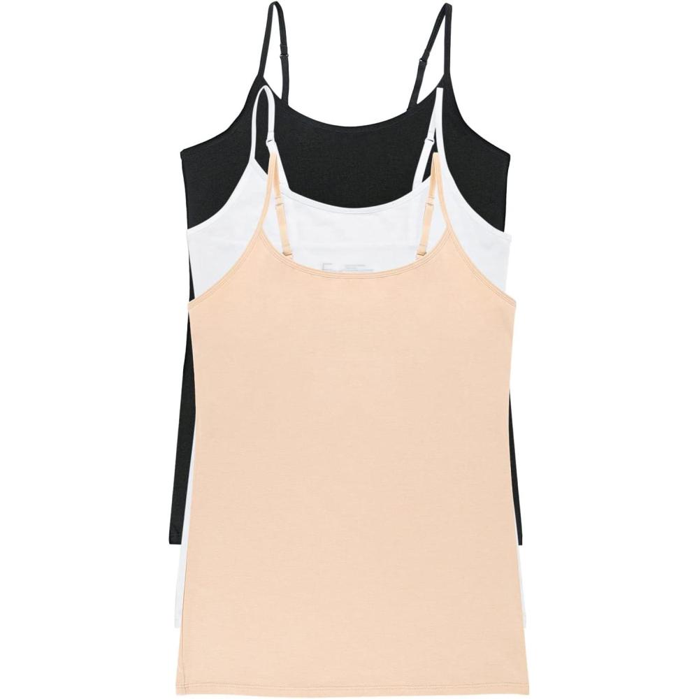 imageFelina Womens Cotton Modal Camisole Adjustable Cotton Tank Top 3PackBlack Warm Neutral White