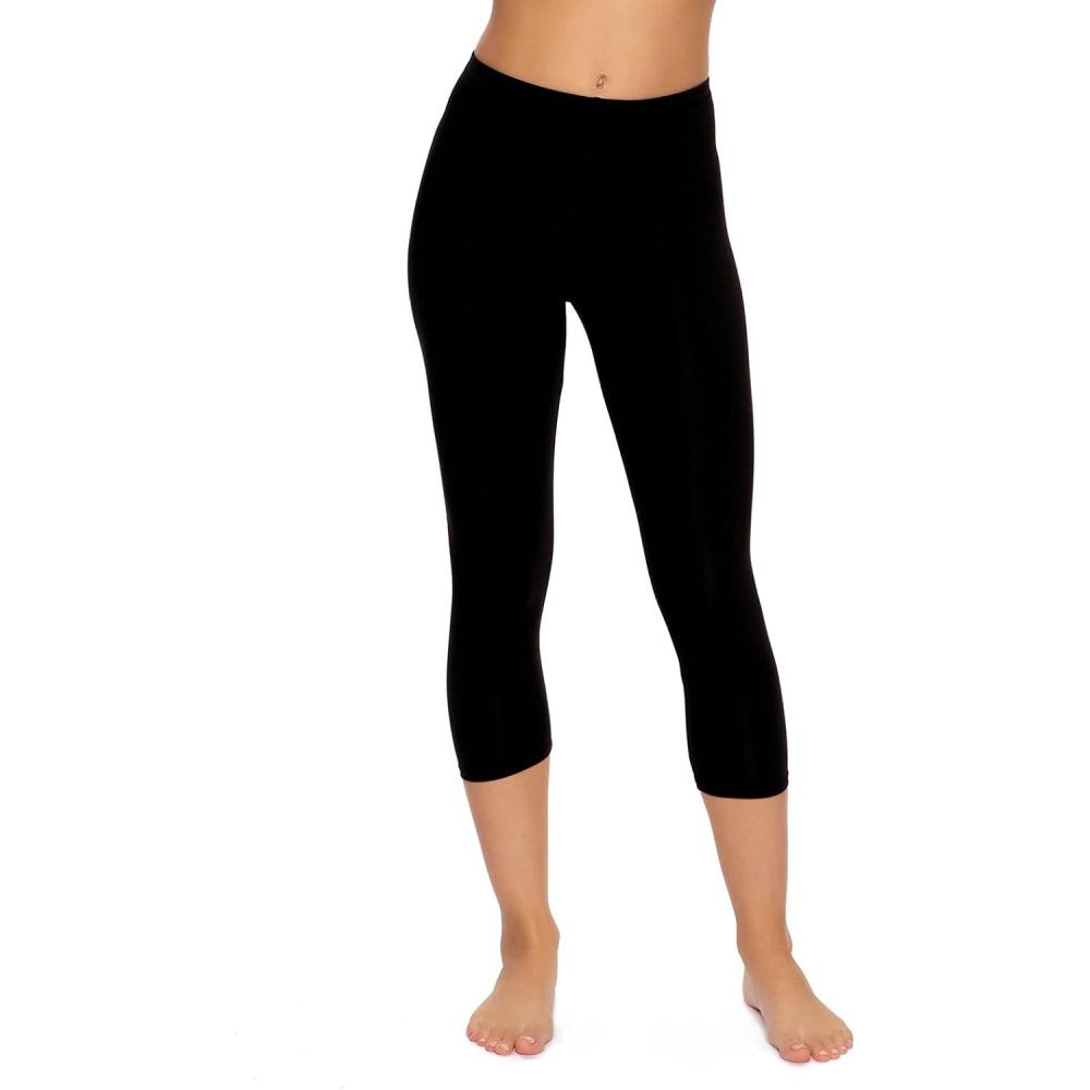 imageFelina Womens Cotton Modal Capri Leggings Super Soft Lightweight Breathable for Fitness Yoga and Everyday WearBlack