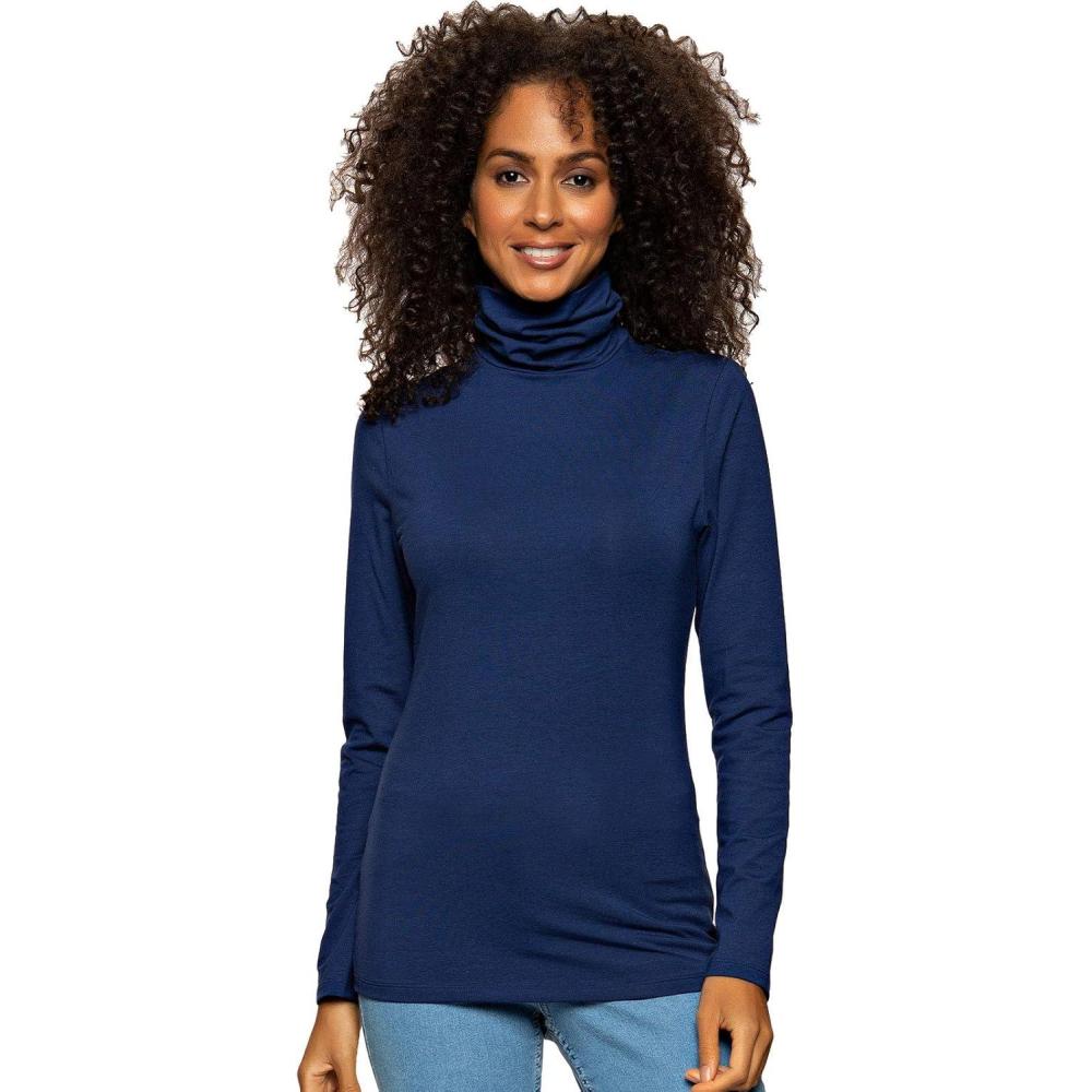 imageFelina Womens Long Sleeve Cotton Modal Turtleneck Top Breathable Lightweight Layering Essential Fitted Turtleneck SweaterMedium