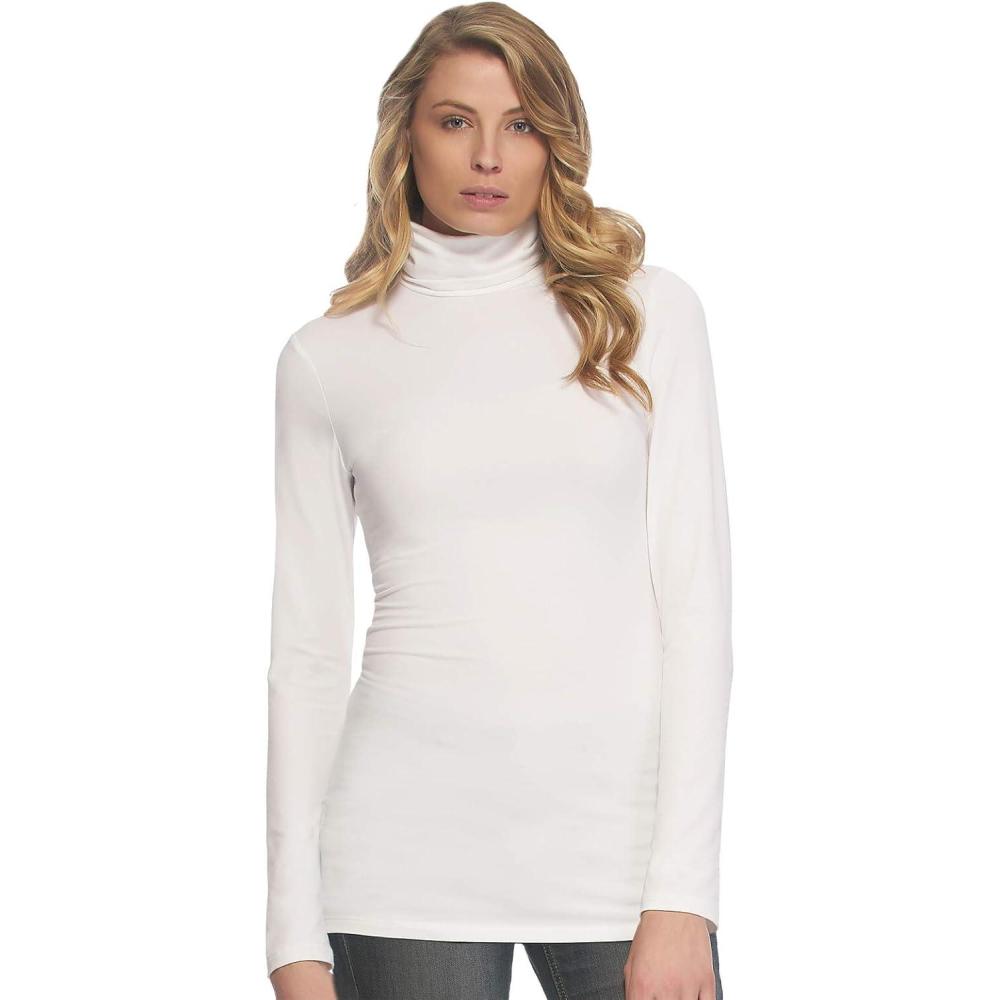 imageFelina Womens Long Sleeve Cotton Modal Turtleneck Top Breathable Lightweight Layering Essential Fitted Turtleneck SweaterWhite
