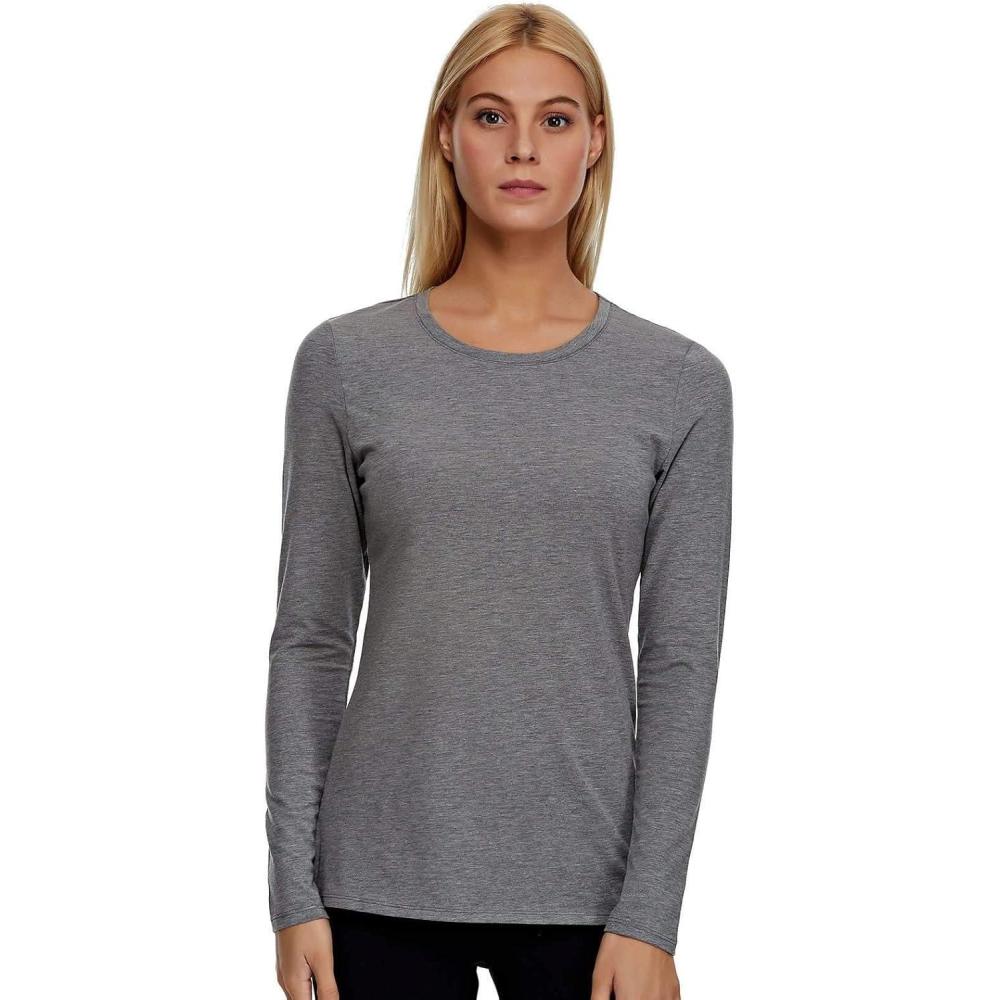 imageFelina Womens Long Sleeve Crew Neck ShirtMedium Heather Gray