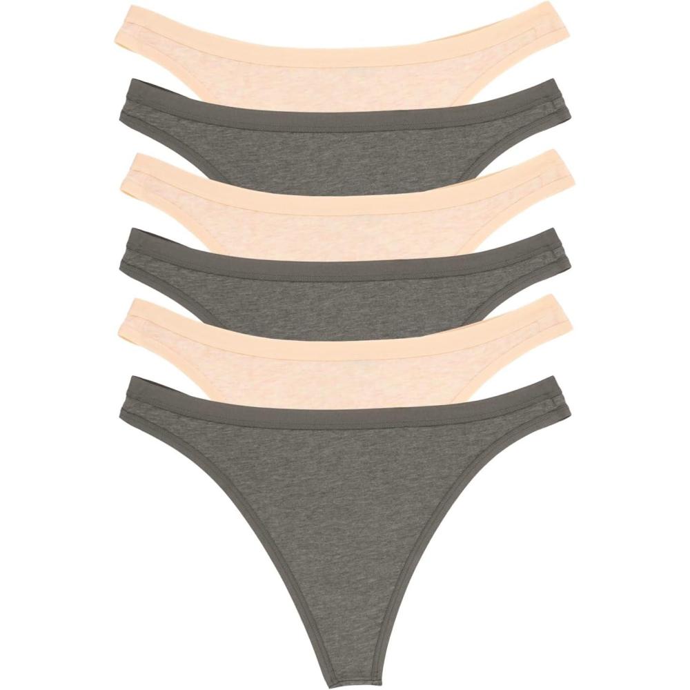 imageFelina Womens Organic Cotton Thong Underwear 6PackWheat Slate
