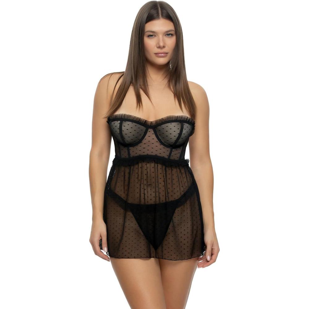 imageMargot Point Desprit Longline Strapless Babydoll ampamp GStringBlack