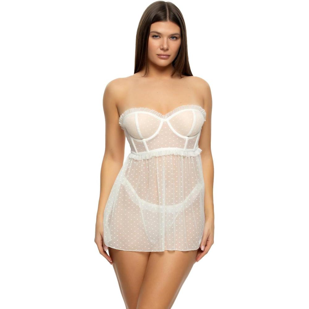 imageMargot Point Desprit Longline Strapless Babydoll ampamp GStringCloud Dancer