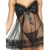 Felina – Veil Tulle Ruffle Babydoll & Mesh G-String Lingerie Set(Black)