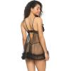 Felina – Veil Tulle Ruffle Babydoll & Mesh G-String Lingerie Set(Black)